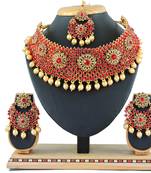 Red designer function wear ad necklace set