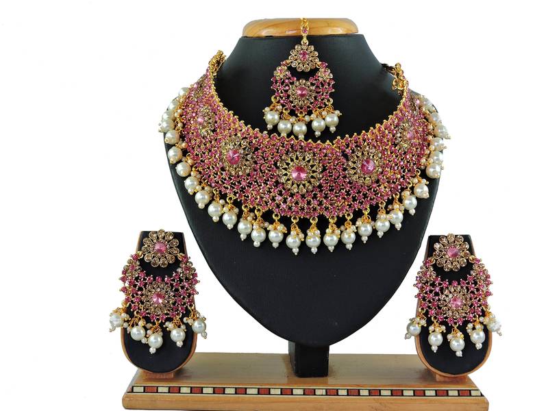 Pink designer function wear ad necklace set