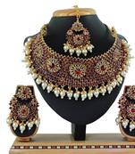 Maroon designer function wear ad necklace set