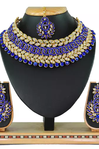 Blue designer function wear ad necklace set