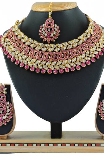 Pink designer function wear ad necklace set