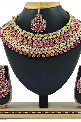 Pink designer function wear ad necklace set