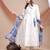 White embroidered kurta set with printed blue dupatta | elegant ethnic wear