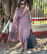 purple cotton slub kurta set with printed dupatta