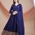 Navy blue anarkali kurta set with heavy embroidered hem & solid dupatta