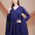 Navy blue anarkali kurta set with heavy embroidered hem & solid dupatta
