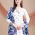 White embroidered kurta set with printed blue dupatta | elegant ethnic wear