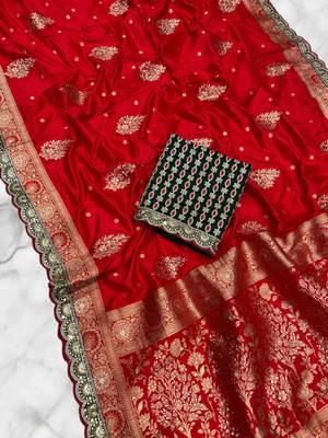Red Dola Silk blend Wedding Saree 1