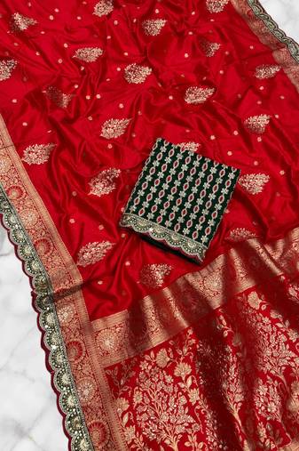 Red Dola Silk blend Wedding Saree