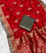 Red Dola Silk blend Wedding Saree