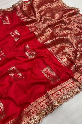 Red Dola Silk blend Wedding Saree