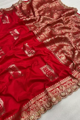 Red Dola Silk blend Wedding Saree
