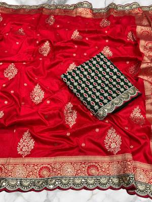 Red Dola Silk blend Wedding Saree 2