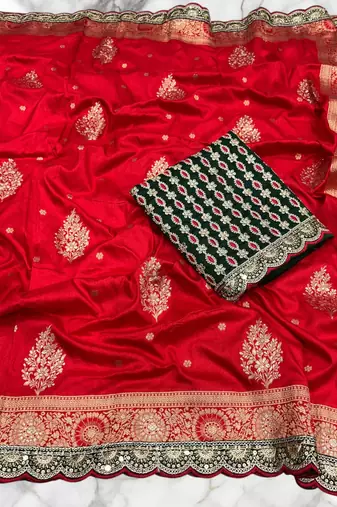 Red Dola Silk blend Wedding Saree