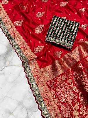 Red Dola Silk blend Wedding Saree 3