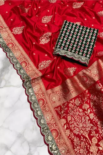 Red Dola Silk blend Wedding Saree