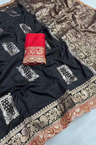 Black Dola Silk blend Wedding Saree