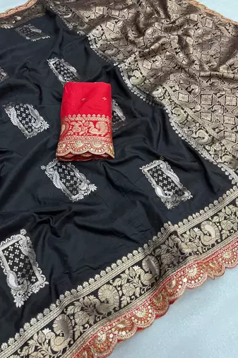 Black Dola Silk blend Wedding Saree