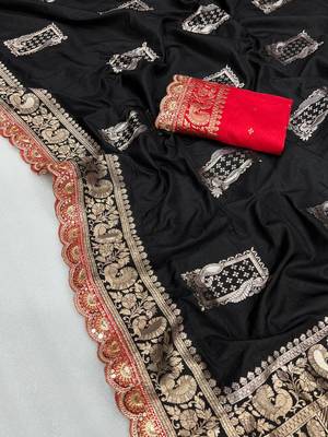 Black Dola Silk blend Wedding Saree 2