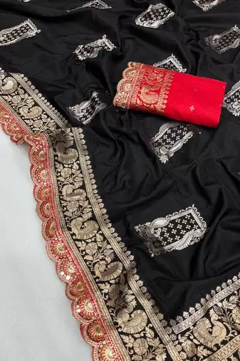 Black Dola Silk blend Wedding Saree