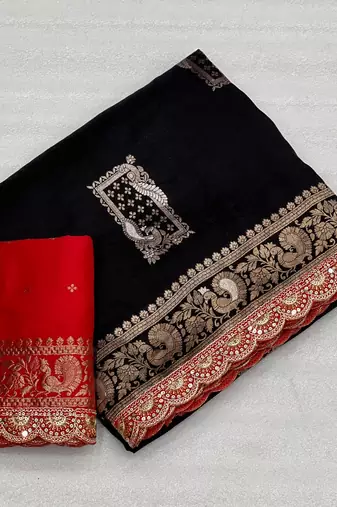Black Dola Silk blend Wedding Saree