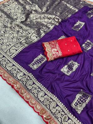 Purple Dola Silk blend Wedding Saree 1