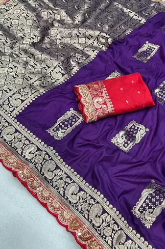 Purple Dola Silk blend Wedding Saree