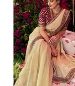 Off White sequin And Dori Embroidered Twil With Banarashi Crush Saree