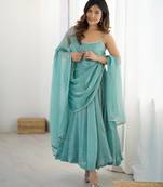 Crunchy Silk Fabric With Diamond Work Kali Pattern Anarkali Kurti With Dupatta Set