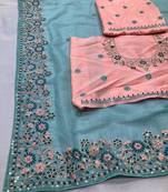 Sky Party Wear Crunchy silk Saree with embroidery