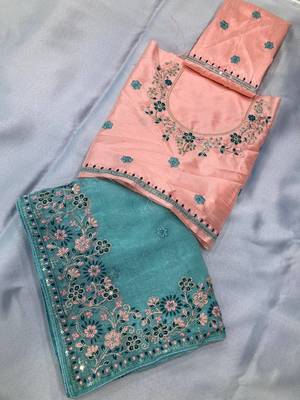 Sky Party Wear Crunchy silk Saree with embroidery 4