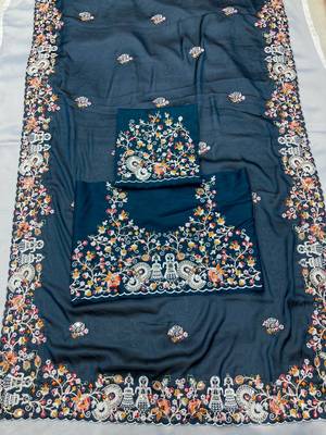 Teal blue Party Wear Soft Rangoli Art Silk Saree 2