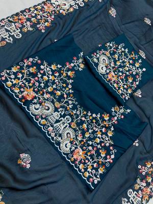 Teal blue Party Wear Soft Rangoli Art Silk Saree 3