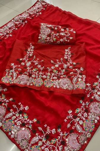 Red Party Wear Soft Rangoli  Art Silk Saree