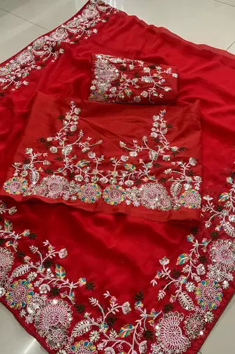 Red Party Wear Soft Rangoli  Art Silk Saree