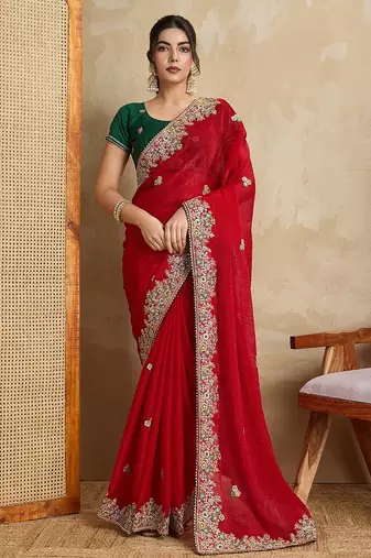 Red Party Wear Soft  Fendy tissue Saree