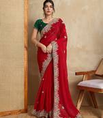 Red Party Wear Soft  Fendy tissue Saree
