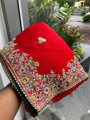 Red Party Wear Soft Fendy tissue Saree 4