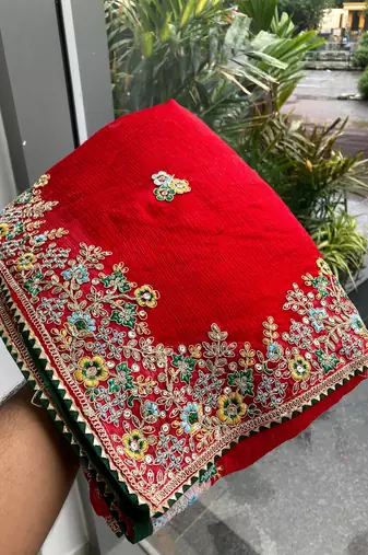 Red Party Wear Soft Fendy tissue Saree
