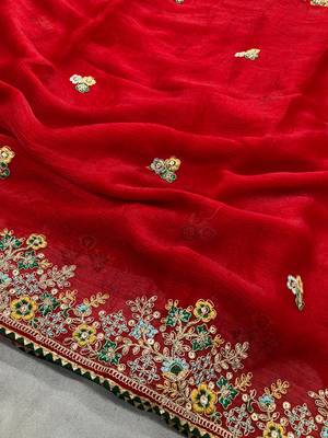 Red Party Wear Soft Fendy tissue Saree 5