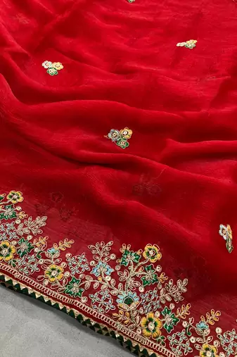 Red Party Wear Soft Fendy tissue Saree