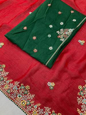 Red Party Wear Soft Fendy tissue Saree 6