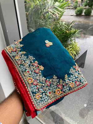 Teal blue Party Wear Soft Fendy Tissue Saree 3