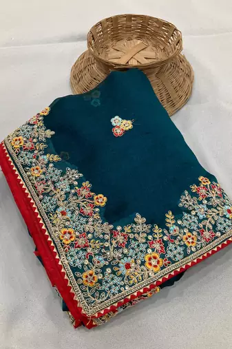 Teal blue Party Wear Soft Fendy Tissue Saree