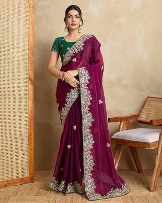 Wine Party Wear Soft Fendy Tissue Saree 1