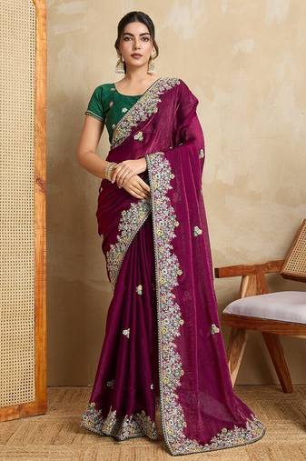 Wine Party Wear Soft Fendy Tissue Saree