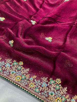 Wine Party Wear Soft Fendy Tissue Saree 5