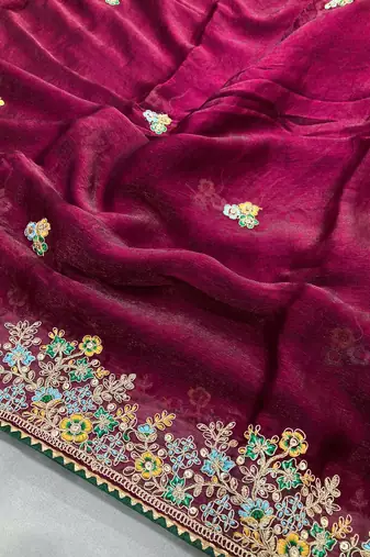 Wine Party Wear Soft Fendy Tissue Saree
