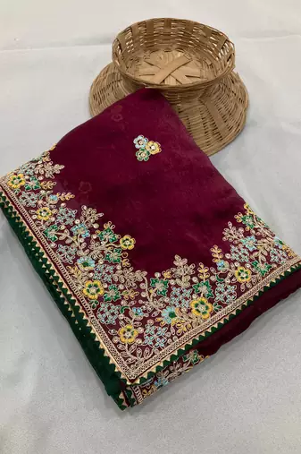Wine Party Wear Soft Fendy Tissue Saree