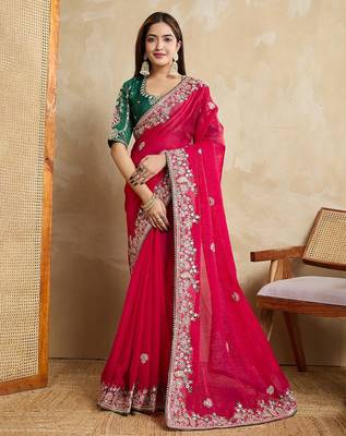 Red Party Wear Soft Fendy Tissue Saree 1